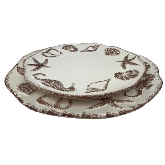 Zodax Seashell Plate Lot of 2 Nautical Beach Home Decor Embossed Seahorse Ocean - Picture 3 of 15